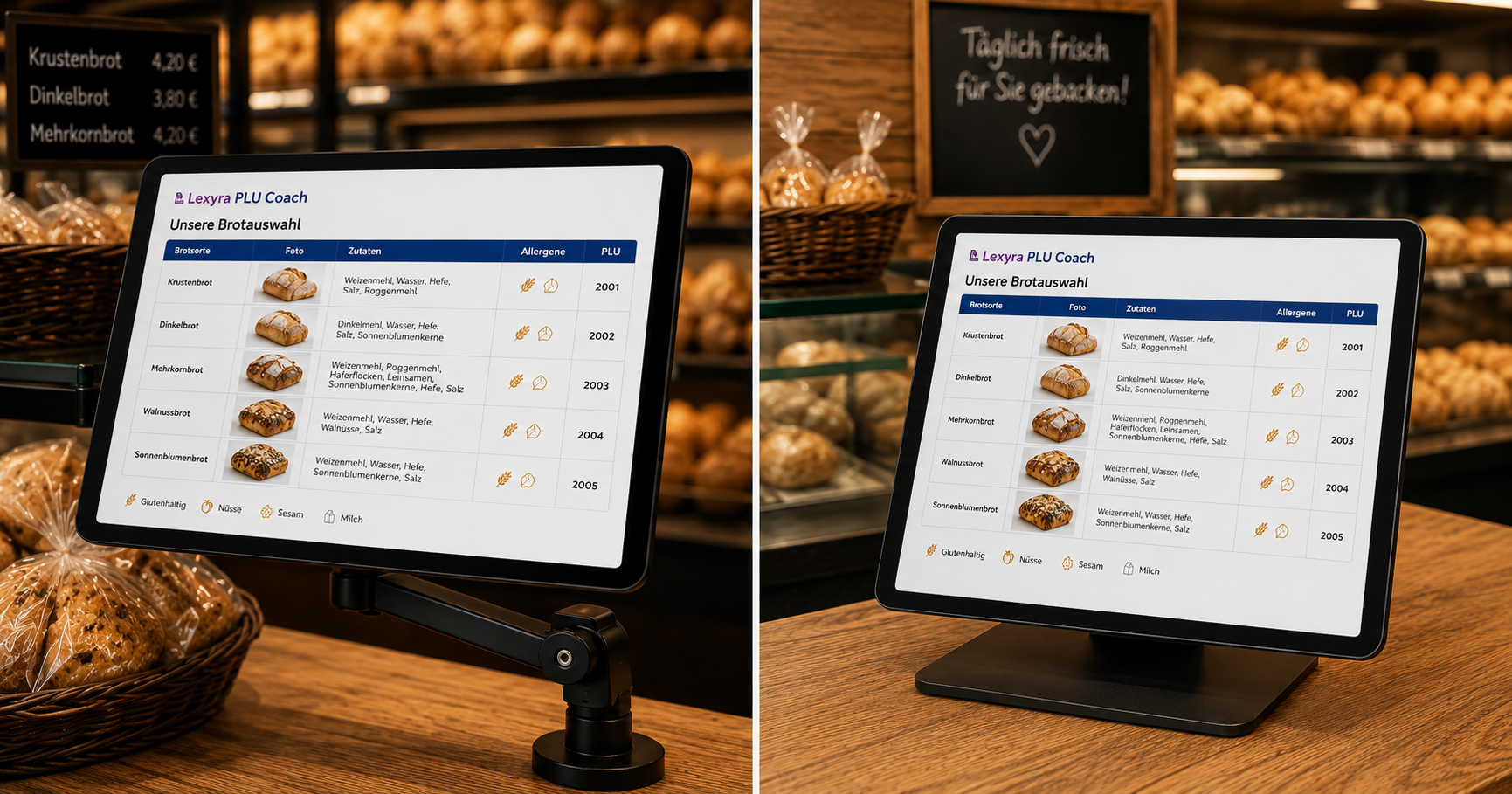 Brotübersicht im Tablet-Aufsteller
